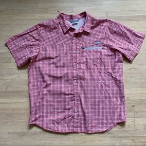 Columbia Outdoor Plaid Check Zipper Pocket Button Front Shirt Red Mens Size XL